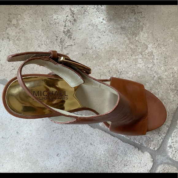 Michael Kors Brown Leather Wedge Sandals - Picture 2 of 10